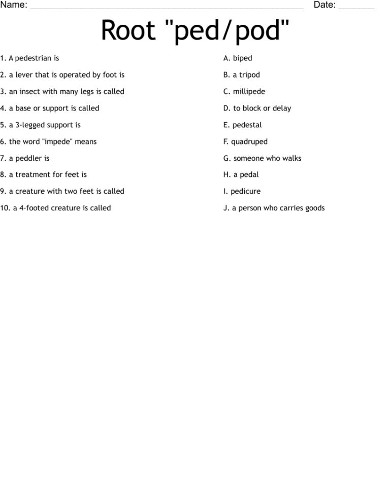 Root ped pod Worksheet WordMint