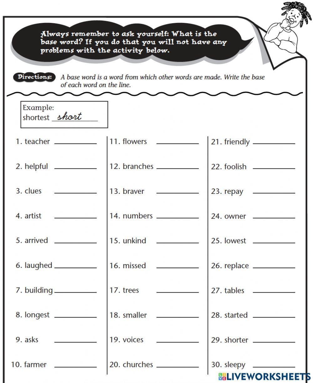 Root Words Interactive Exercise Worksheets Library