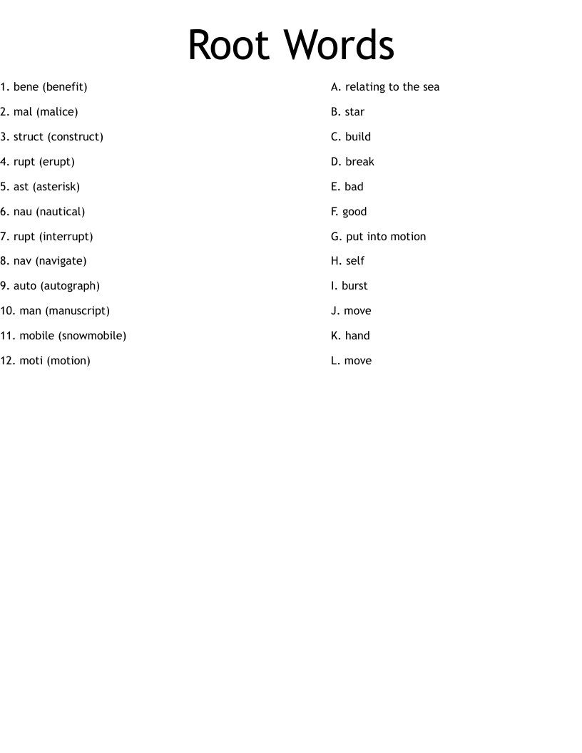 Root Words Worksheet WordMint
