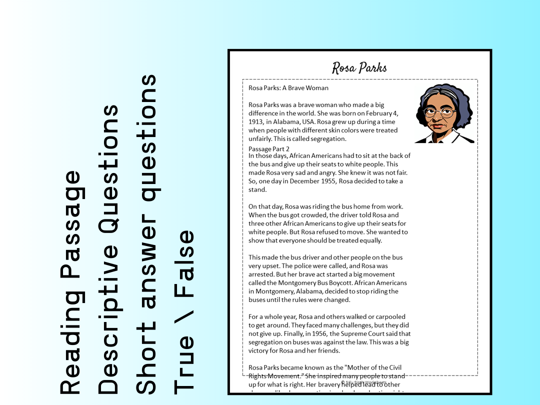 Rosa Parks Biography Reading Comprehension Passage Printable 