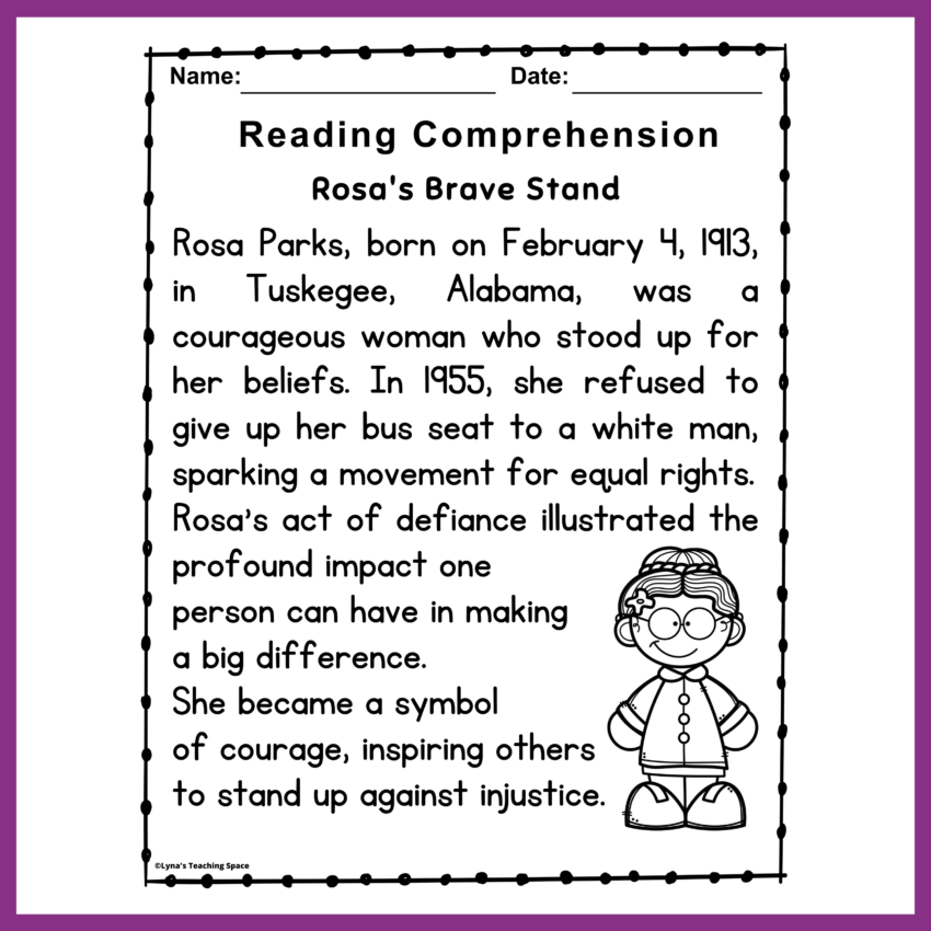 Rosa Parks Reading Comprehension Passages And Activities Worksheet No Prep