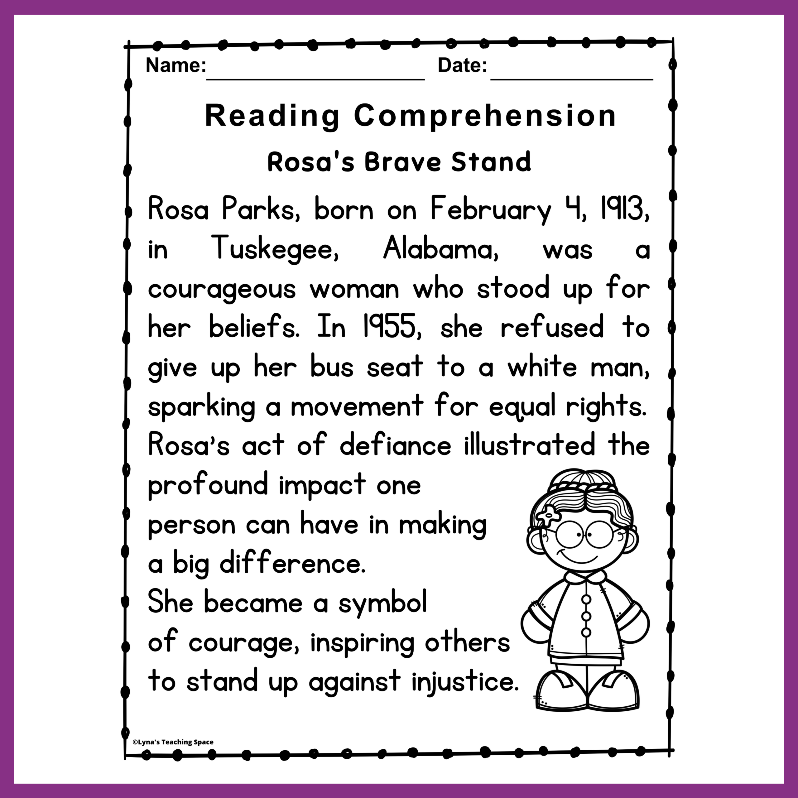 Rosa Parks Reading Comprehension Passages And Activities Worksheet No Prep 