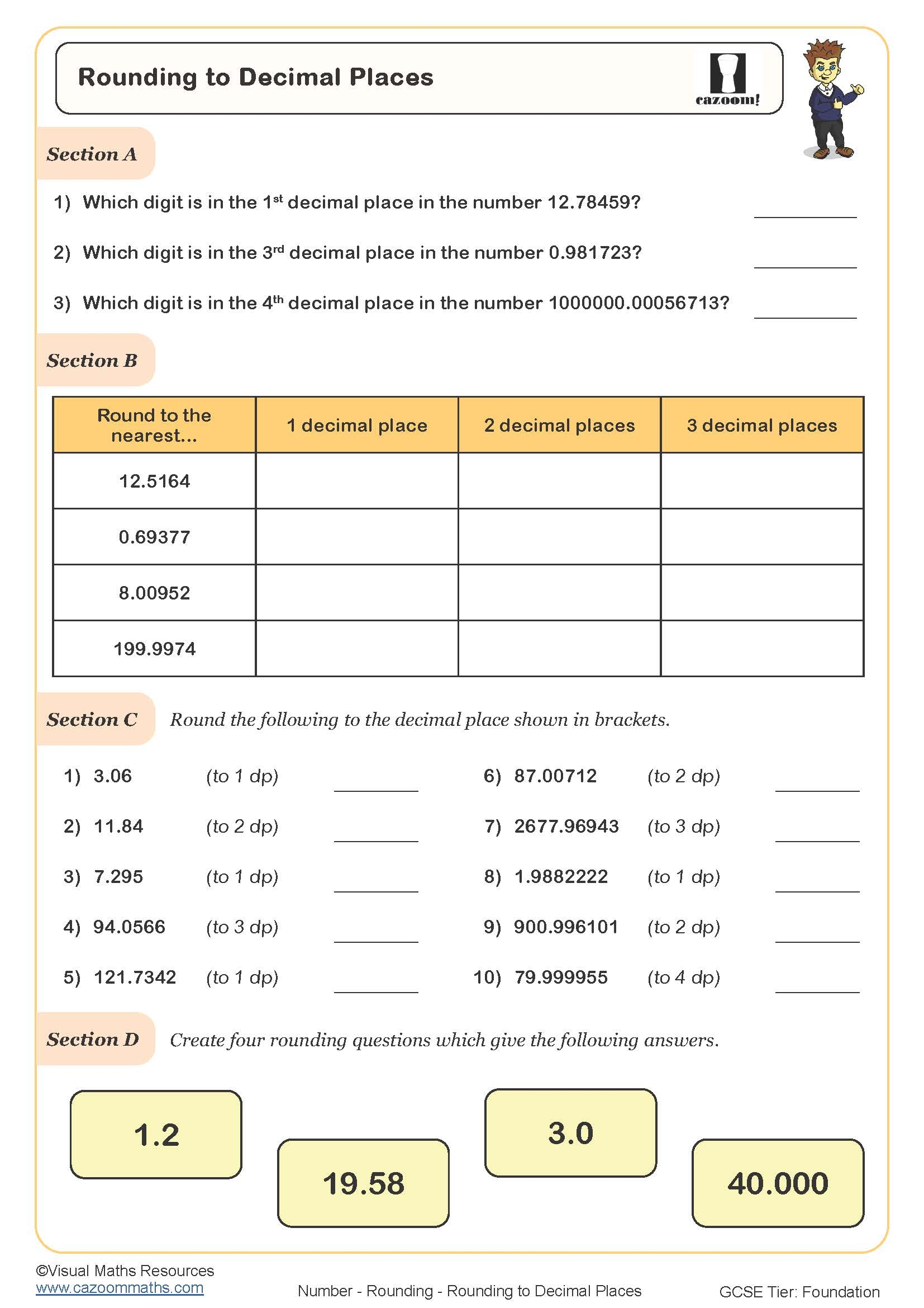 Rounding To Decimal Places Worksheet Printable Maths Worksheets Rounding To Decimal Places Worksheet Printable Maths Worksheets