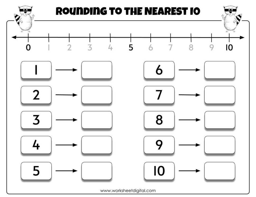 Rounding To The Nearest 10 Printable Math Worksheet For Primary School Math Worksheet For Grade 1 2 3 Homeschool Etsy