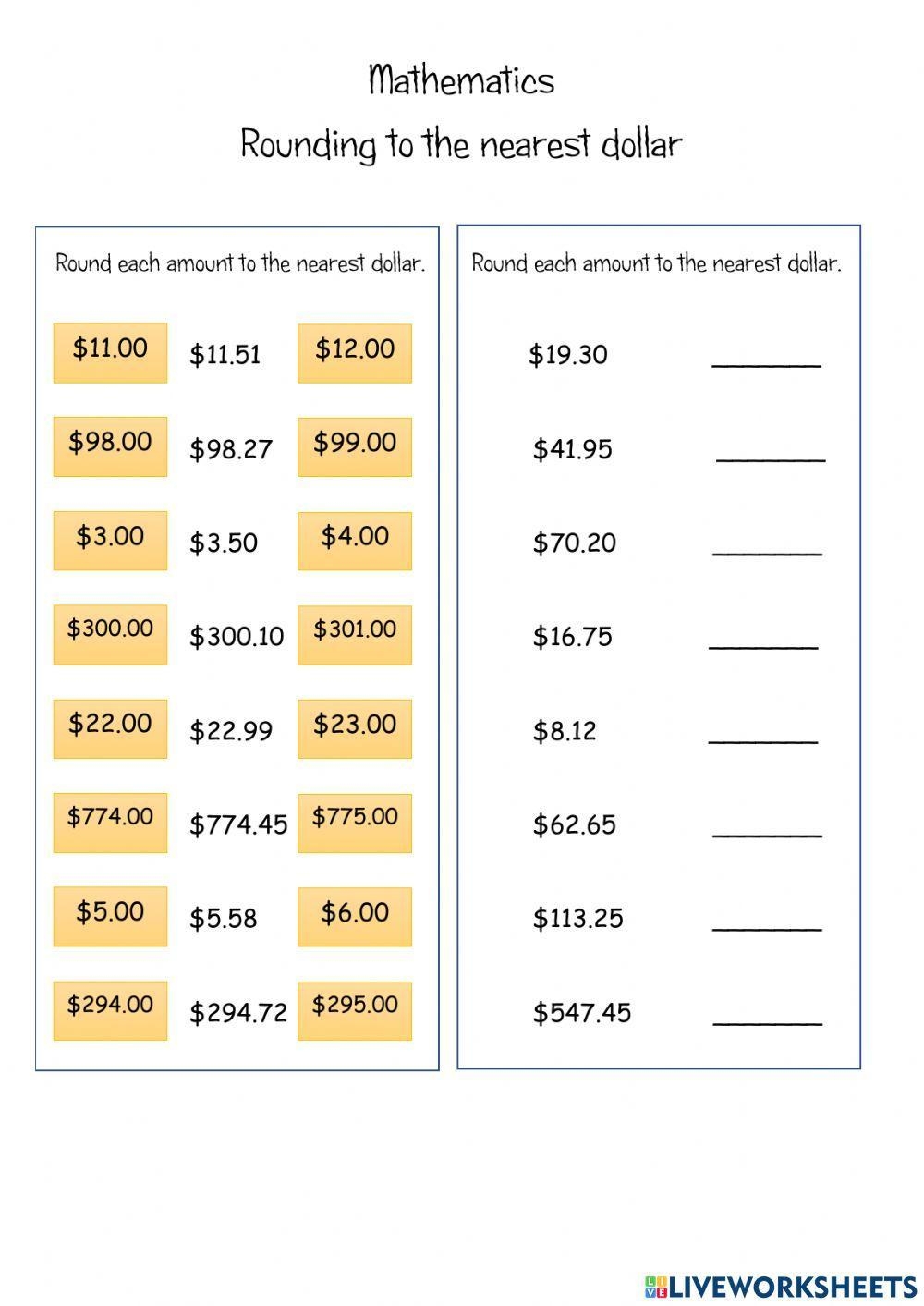 Rounding To The Nearest Dollar Worksheet Practice Sheets For Precision Rounding To The Nearest Dollar Worksheet Practice Sheets For Precision