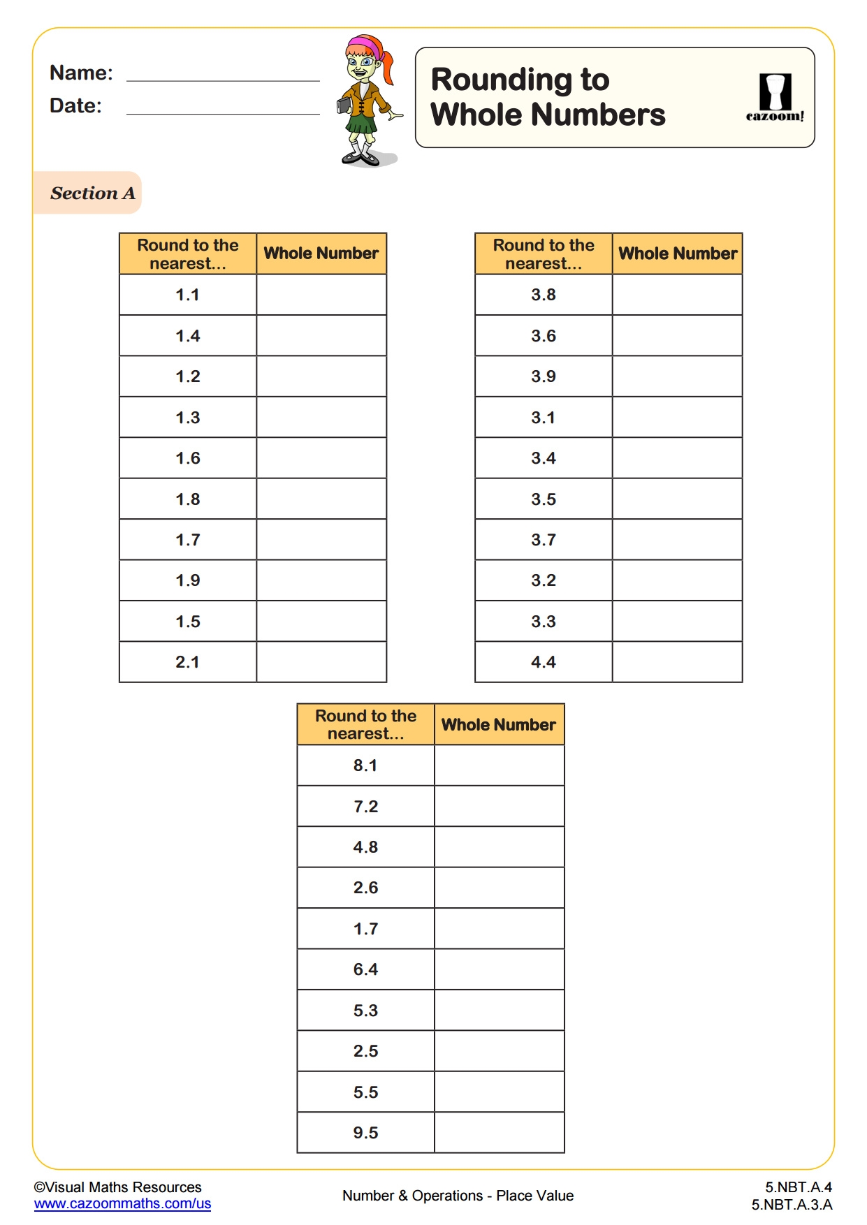 Rounding To Whole Numbers PDF Printable Number And Operations Rounding To Whole Numbers PDF Printable Number And Operations