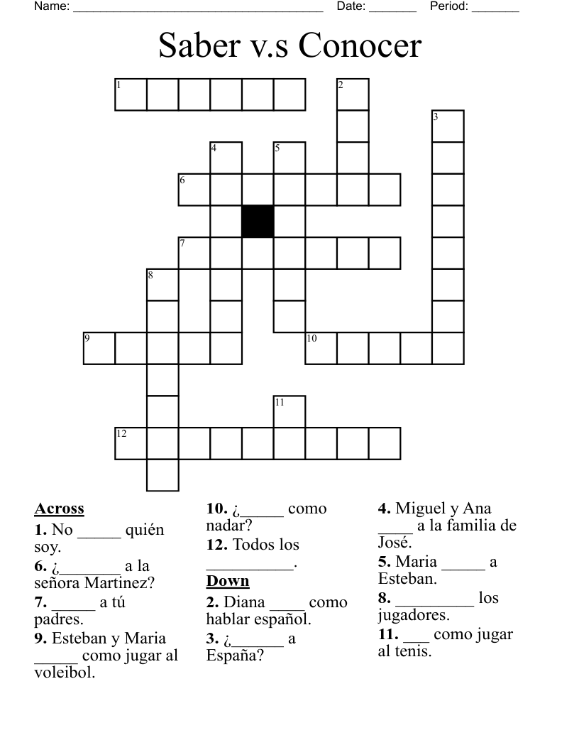 Saber V s Conocer Crossword WordMint