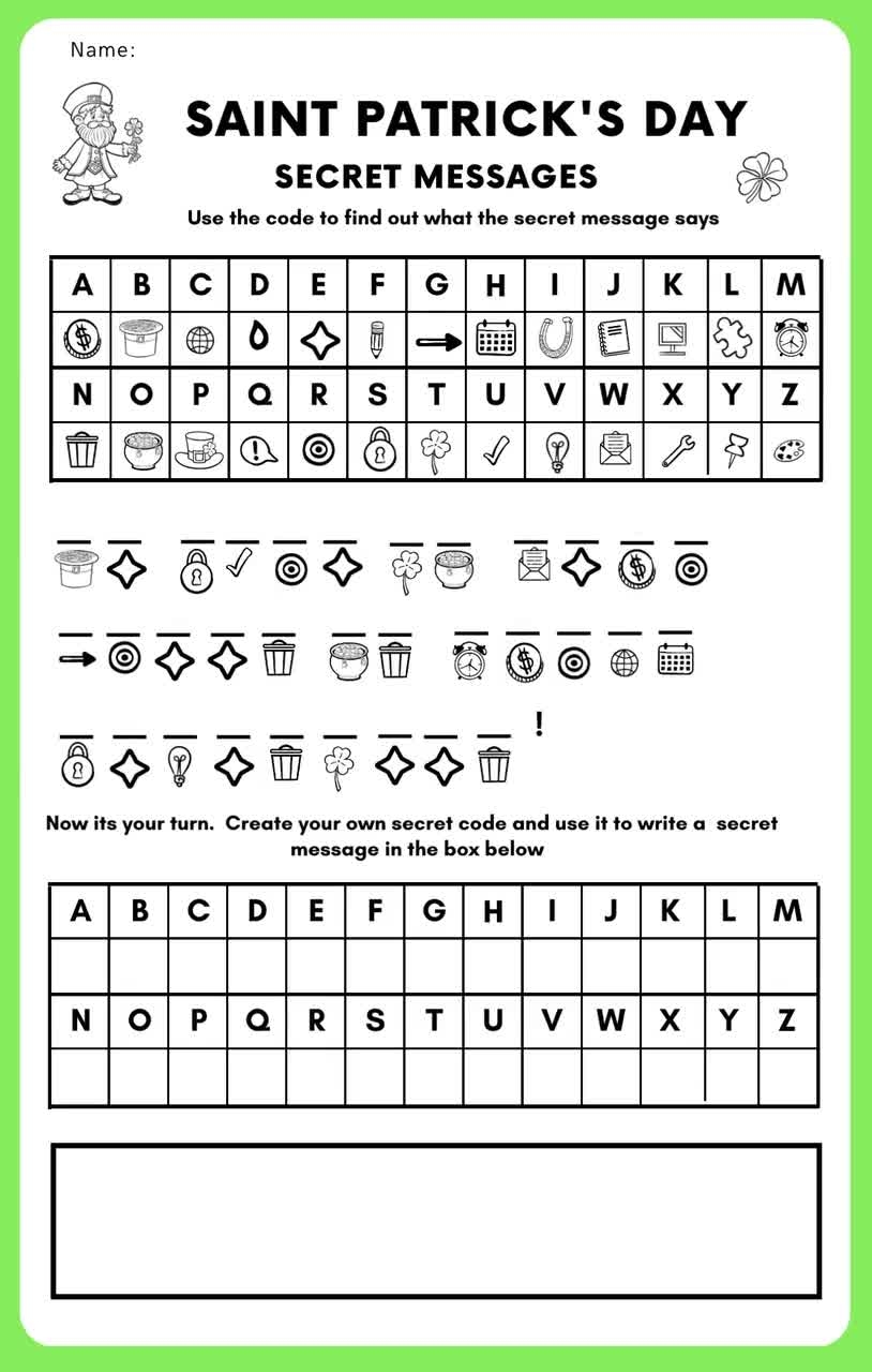Saint Patrick s Day Games secret Code Messages For Children Set Of 4 Printables Print Ready Pdf s For Kids Fun Activity Worksheet Etsy Saint Patrick s Day Games secret Code Messages For Children Set Of 4 Printables Print Ready Pdf s For Kids Fun Activity Worksheet Etsy