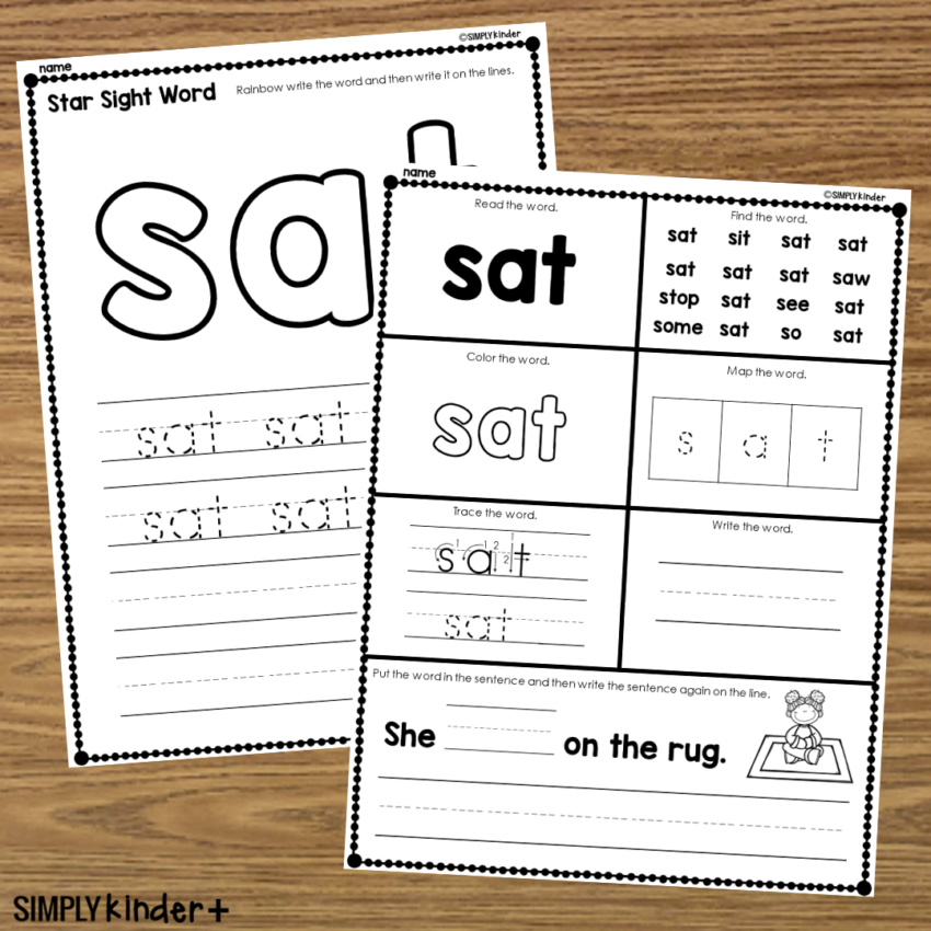 Sat Sight Word Printable Activities Simply Kinder Printable Membership