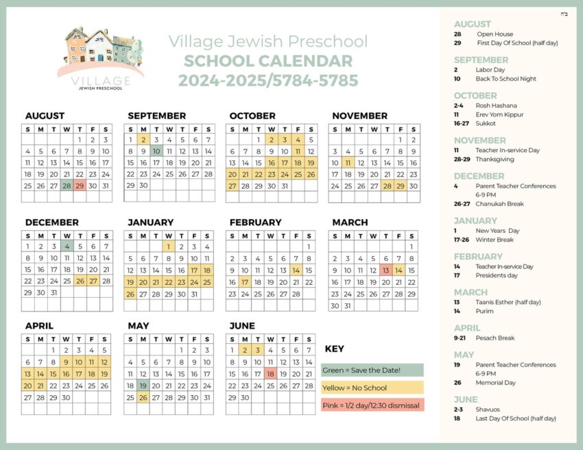 School Calendar ChabadNorthHollywood