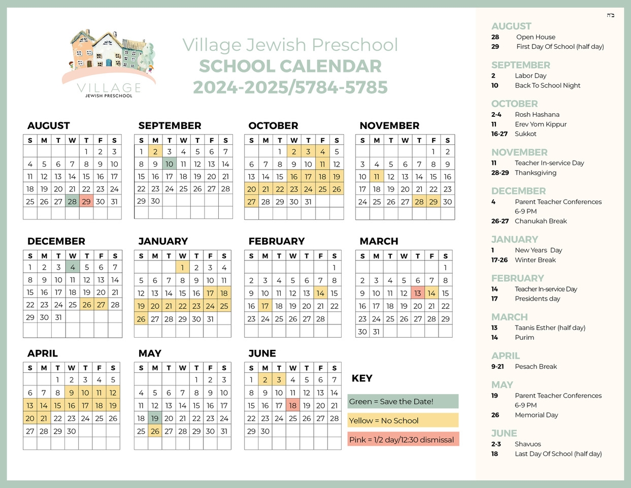 School Calendar ChabadNorthHollywood