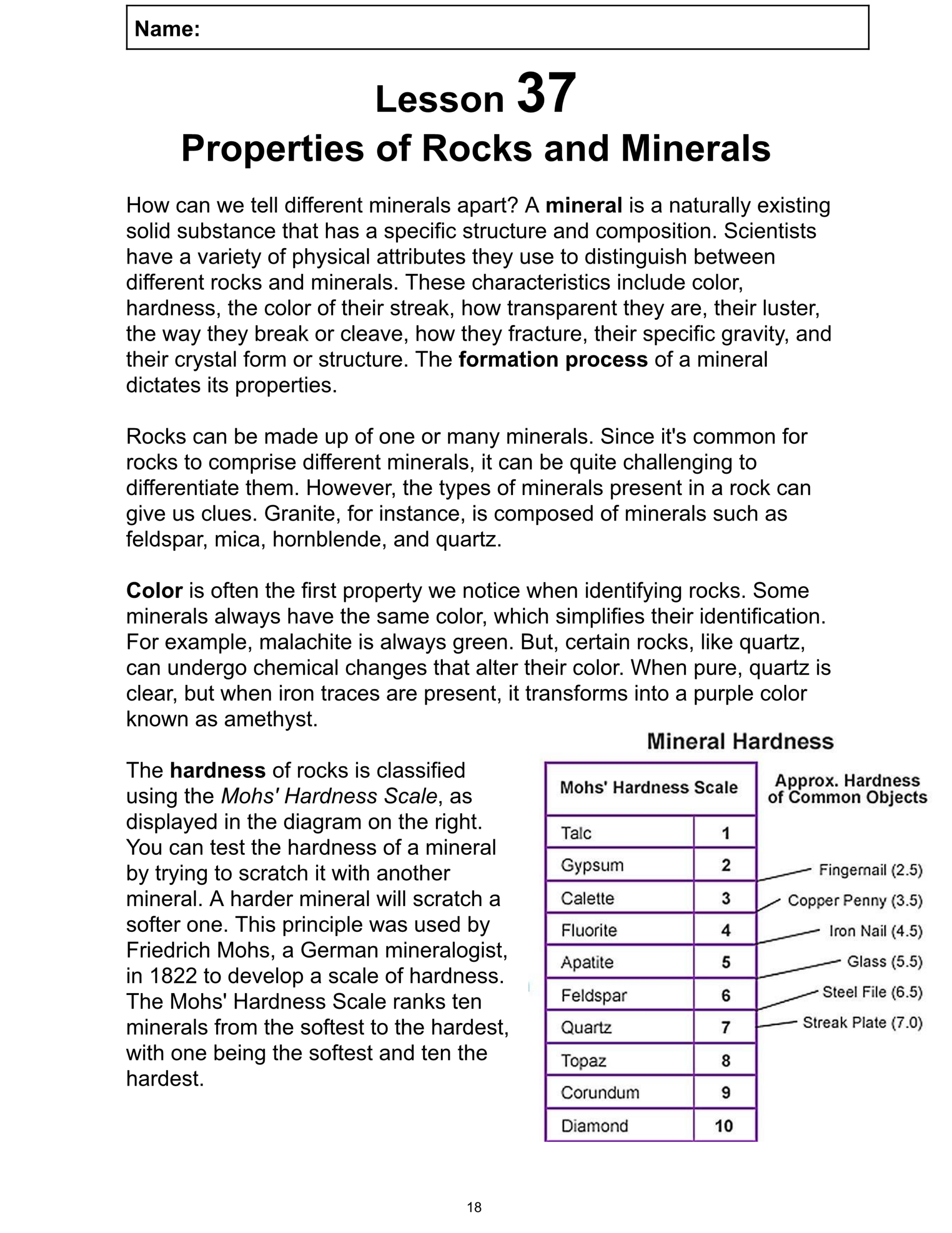Science Reading Passage 37 Properties Of Rocks And Minerals PDF Worksheets Library Science Reading Passage 37 Properties Of Rocks And Minerals PDF Worksheets Library