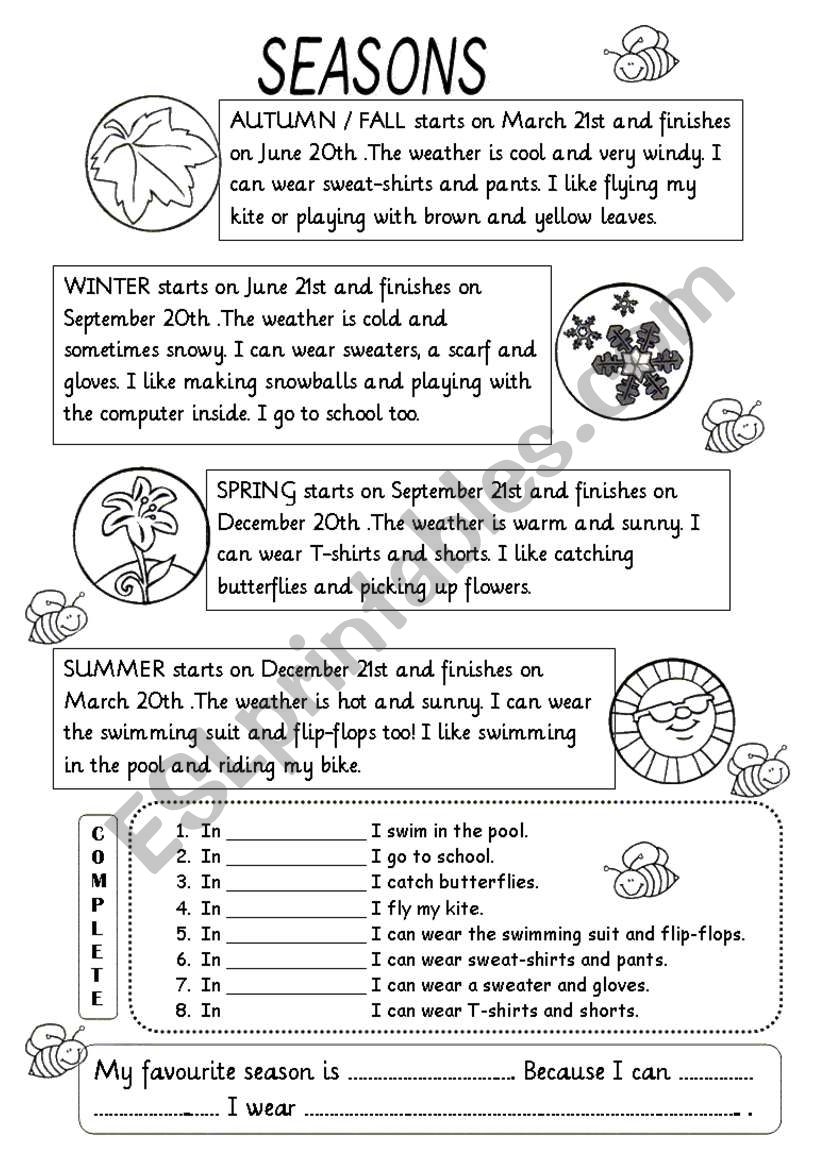 SEASONS ESL Worksheet By Fabiola Salinas SEASONS ESL Worksheet By Fabiola Salinas