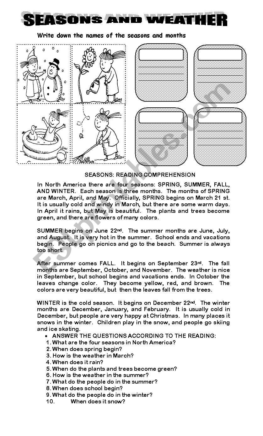 SEASONS READING COMPREHENSION ESL Worksheet By Natysalda SEASONS READING COMPREHENSION ESL Worksheet By Natysalda