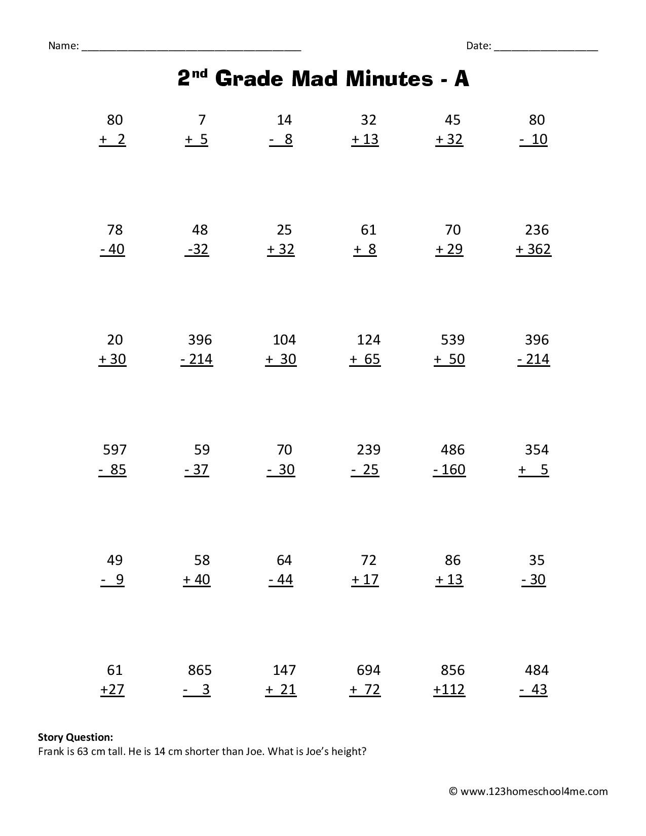 Printable Second Grade Math Worksheets Free