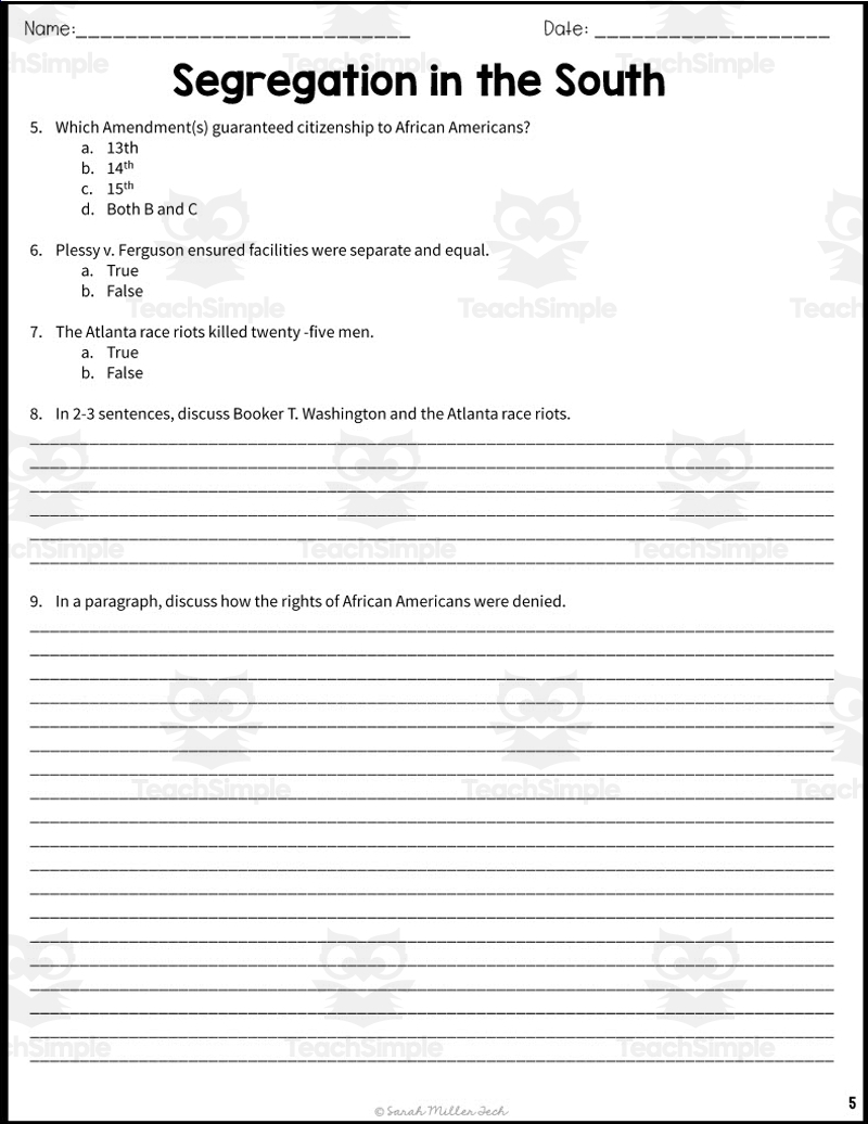 Segregation In The South Reading Packet Segregation In The South Reading Packet
