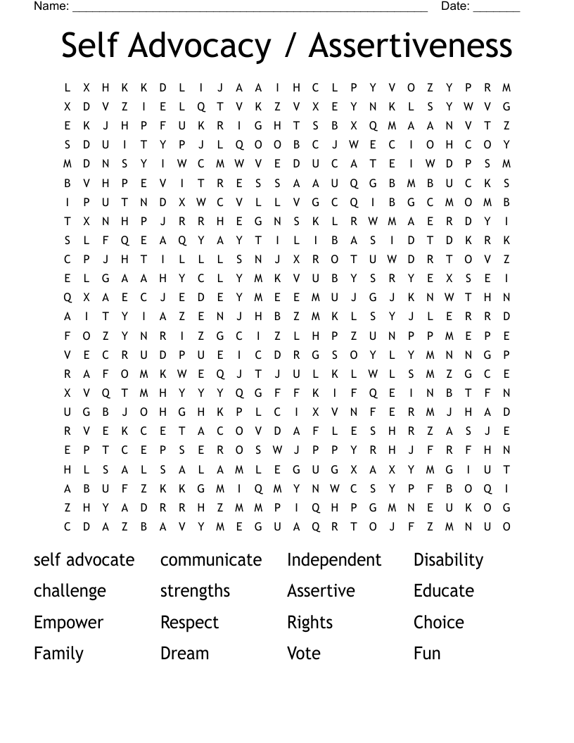 Self Advocacy Assertiveness Word Search WordMint Self Advocacy Assertiveness Word Search WordMint