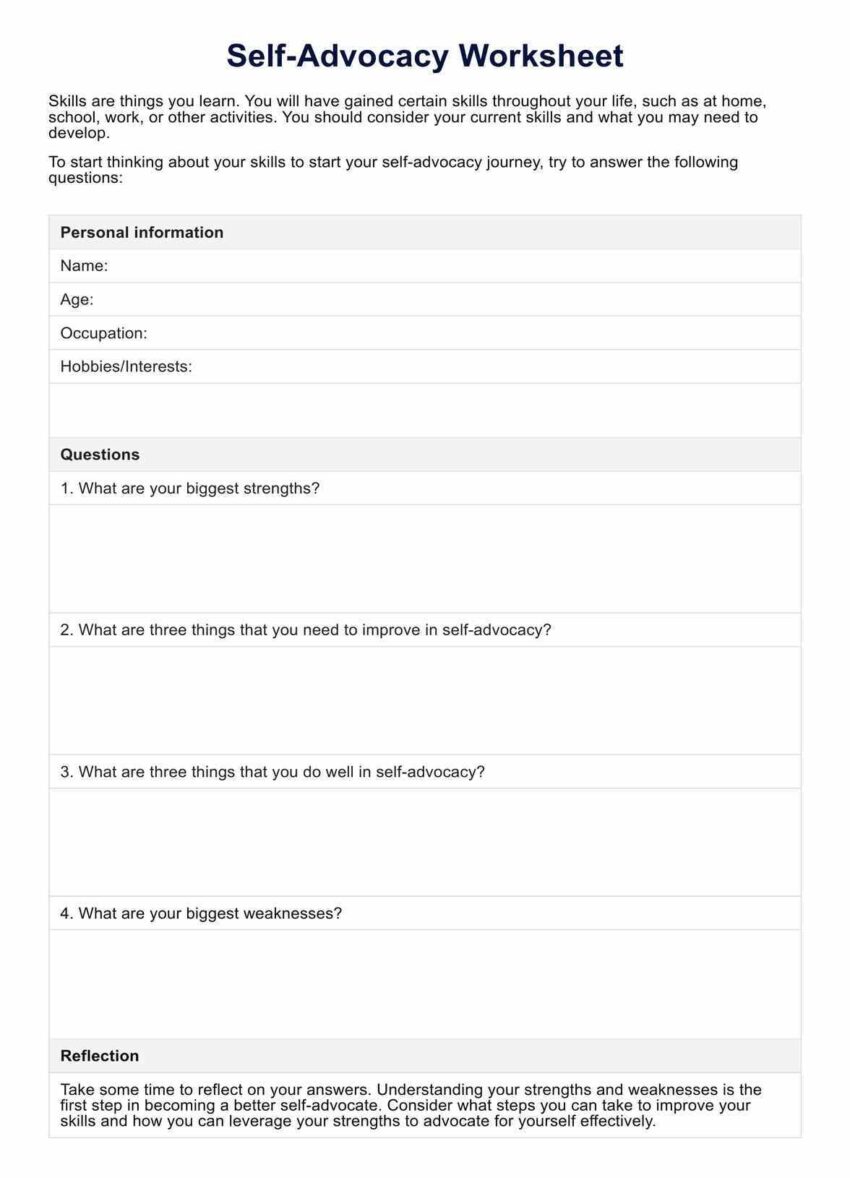 Self Advocacy Worksheet