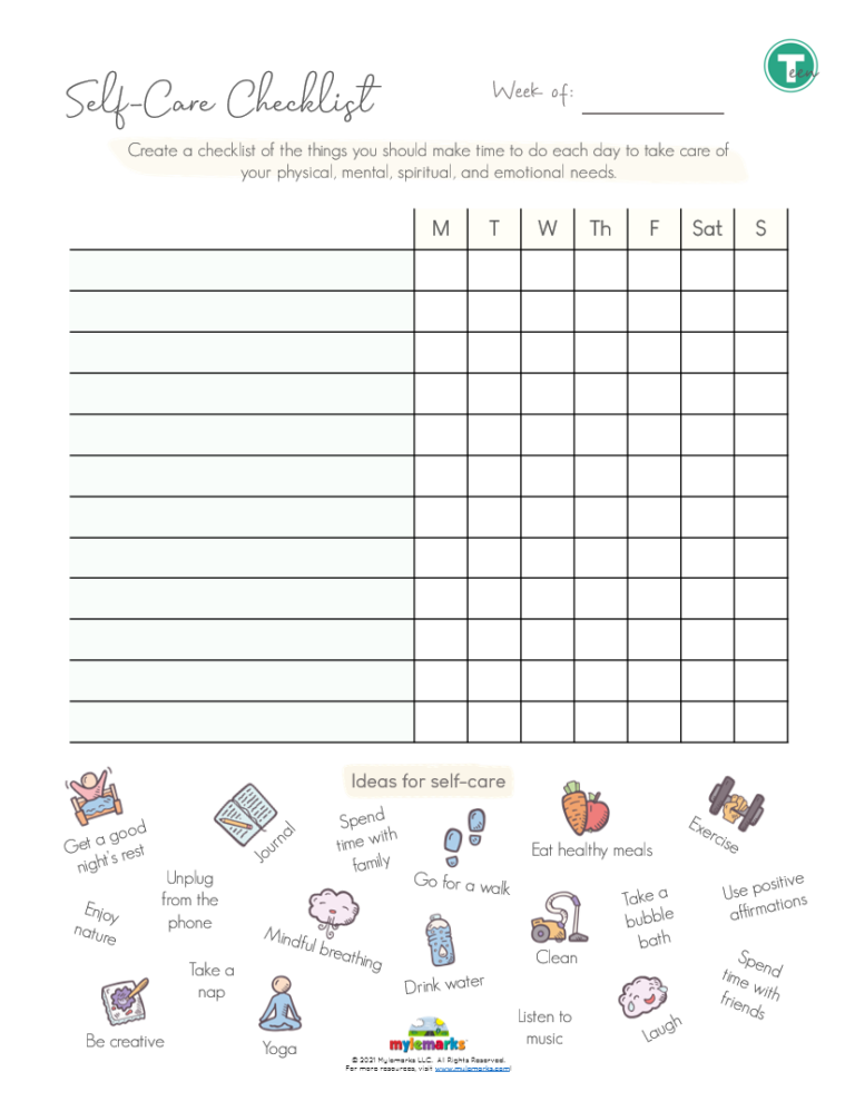 Self Care Checklist Teen F 