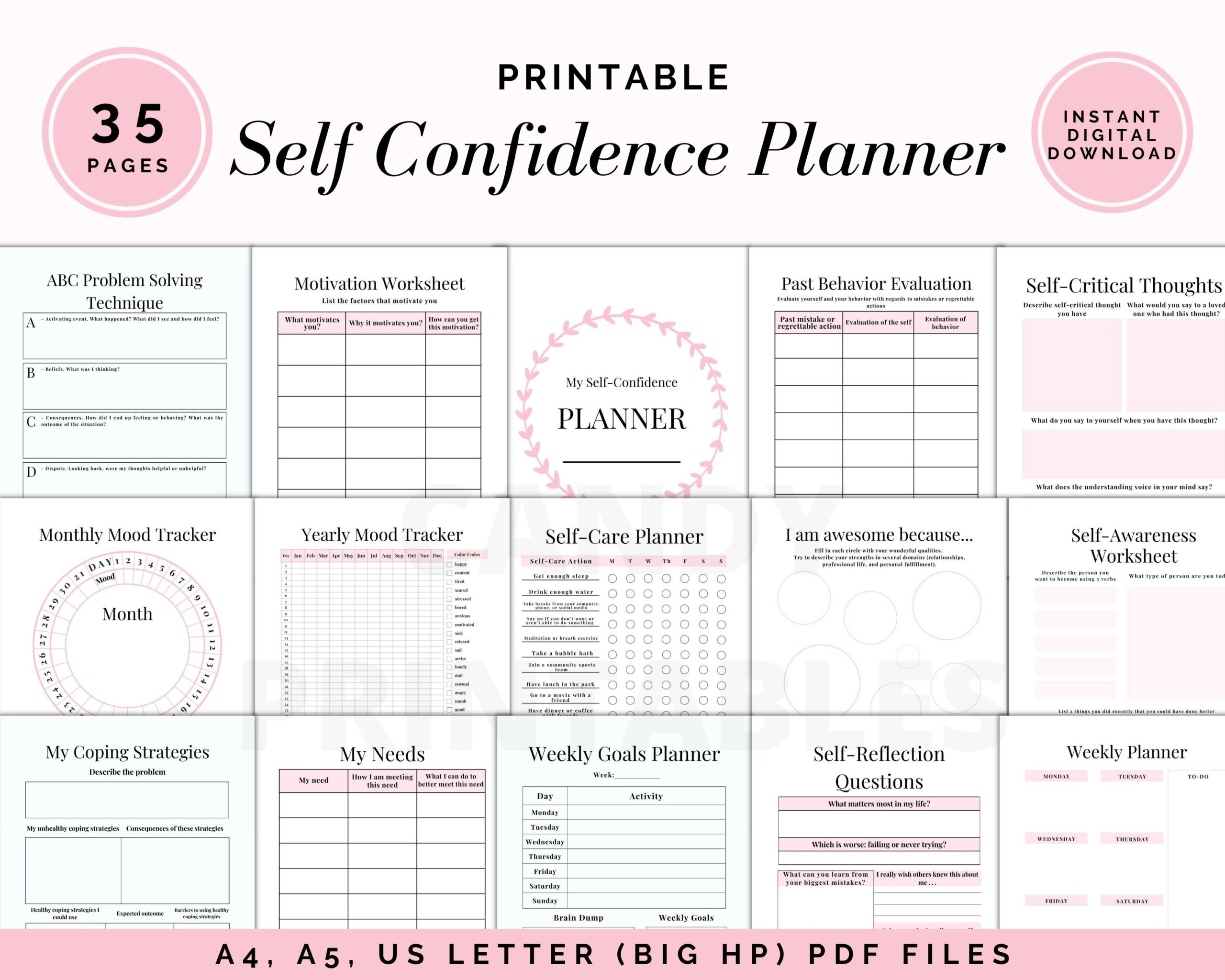 Self Confidence Planner Self Esteem Workbook Self care Prompts Teen Planner Confidence Building Worksheets Printable Journal Etsy