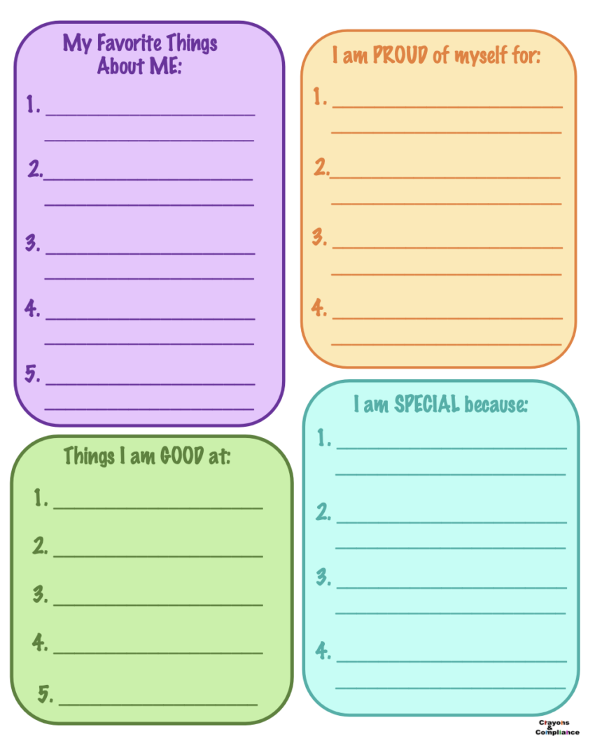 Self Esteem Daily Worksheet FREE Printable Krista H Counseling
