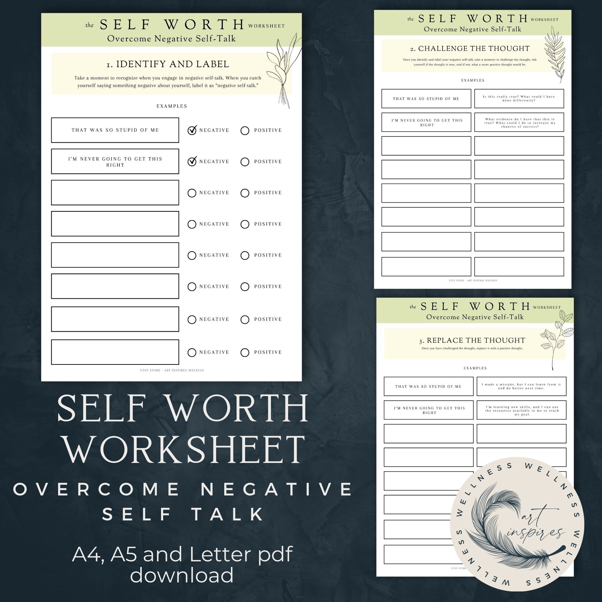 Self Worth Worksheet Overcome Negative Self Talk Art Inspires Studio Self Worth Worksheet Overcome Negative Self Talk Art Inspires Studio