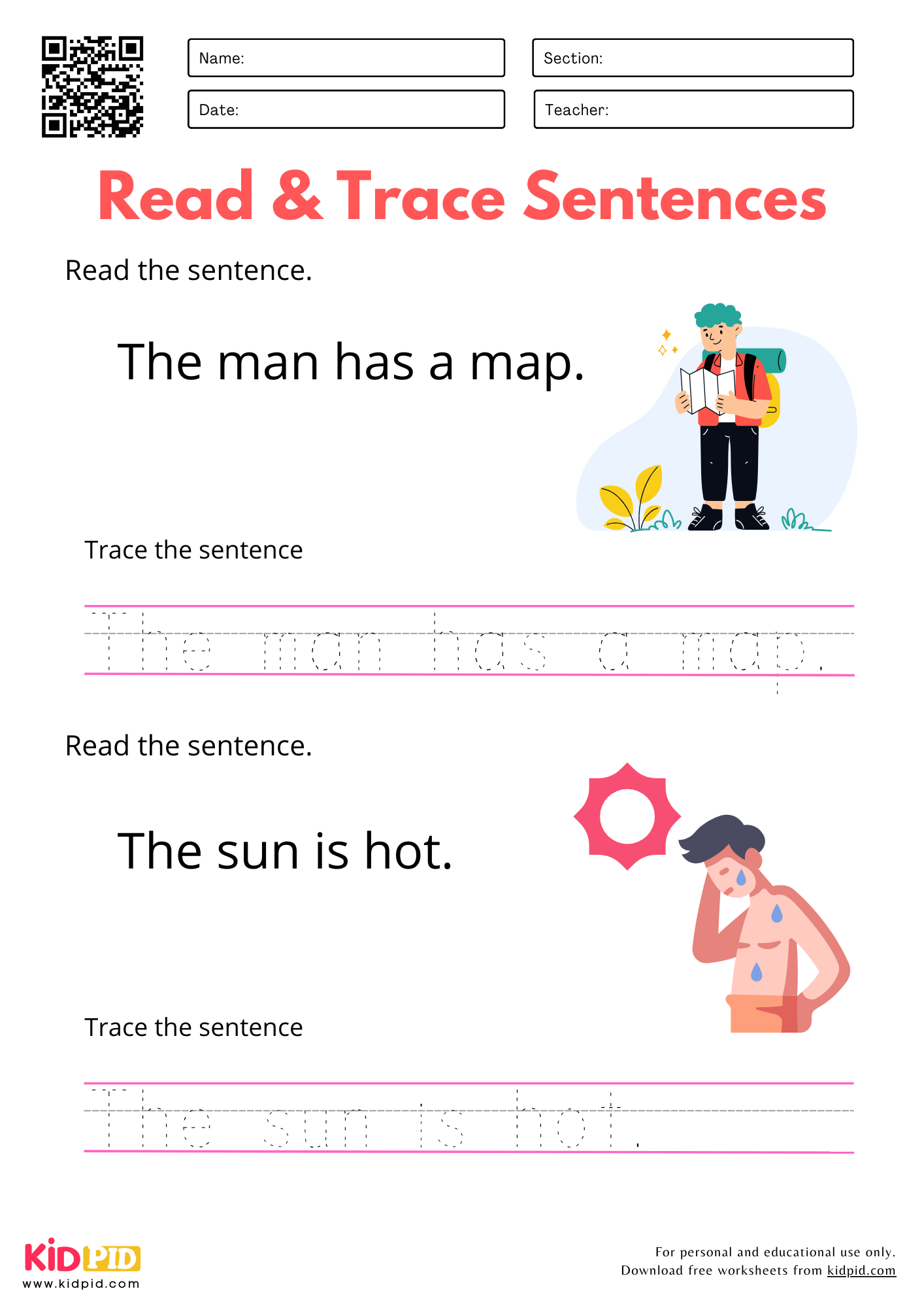 Sentence Tracing Practice Worksheet For Kindergarten Kidpid Sentence Tracing Practice Worksheet For Kindergarten Kidpid
