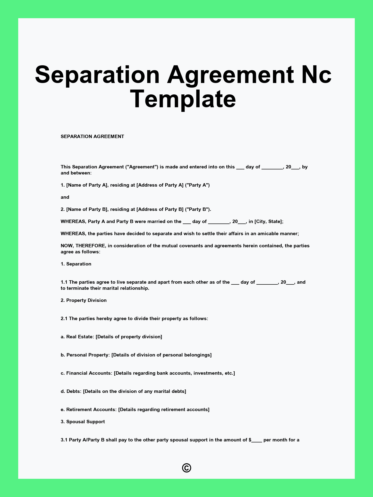 Separation Agreement Nc Template Separation Agreement Nc Template