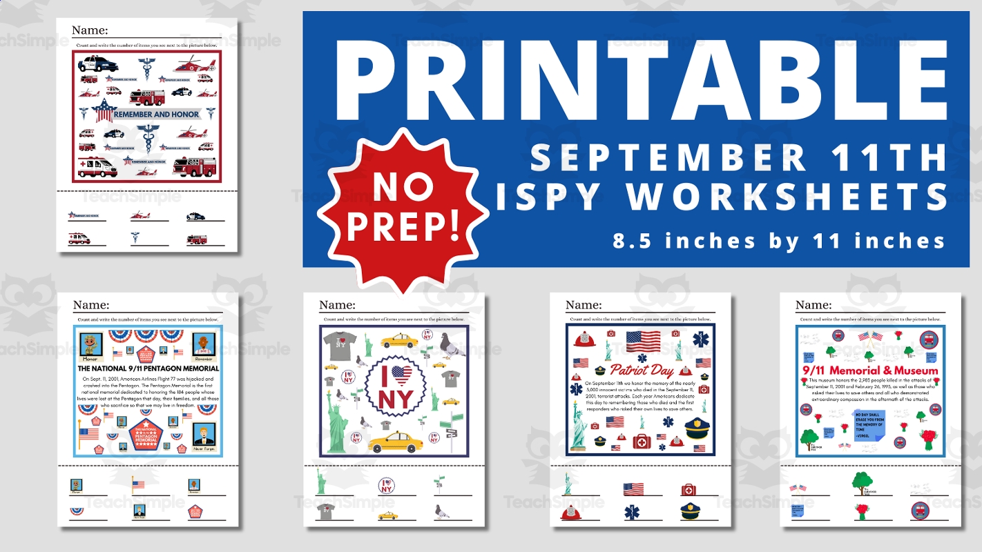 September 11 Patriot Day ISpy Printable Worksheets By Teach Simple