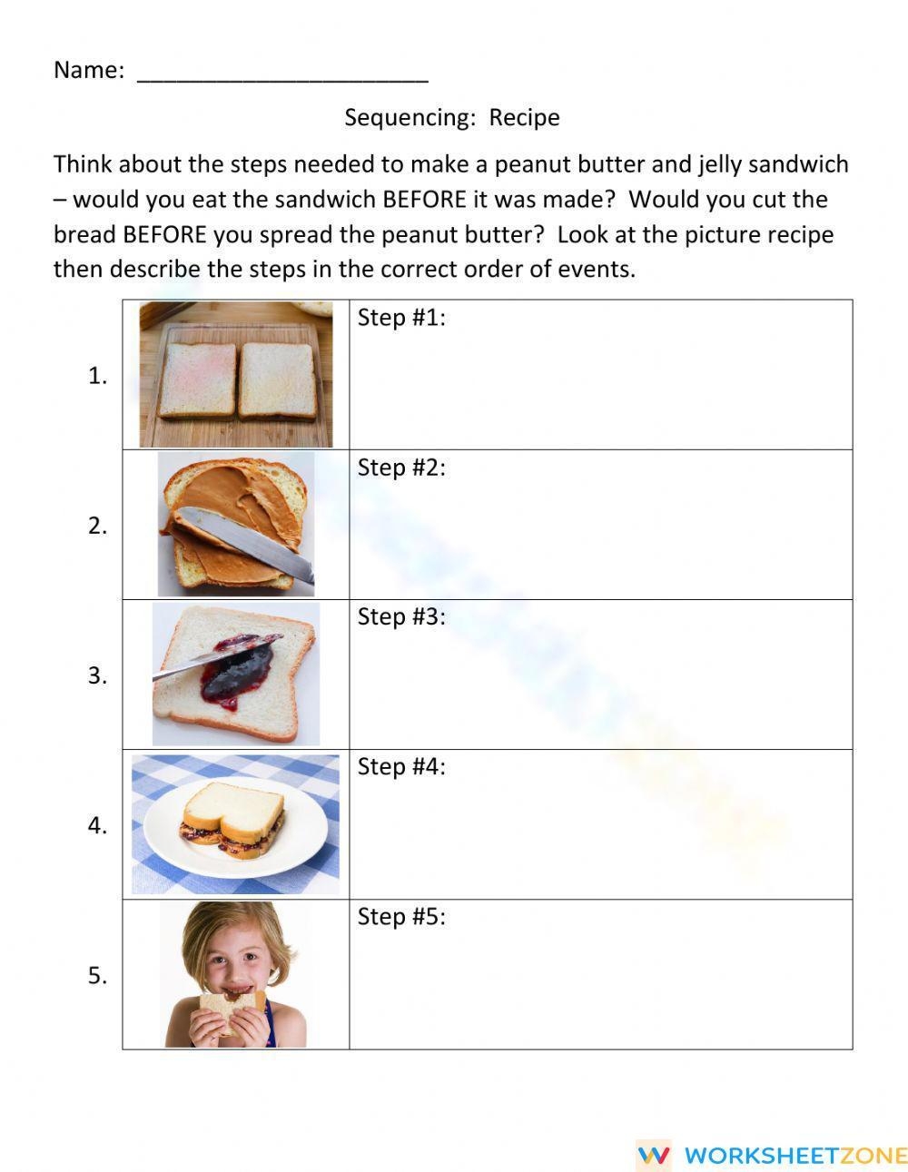SEQUENCING Recipe Worksheet SEQUENCING Recipe Worksheet