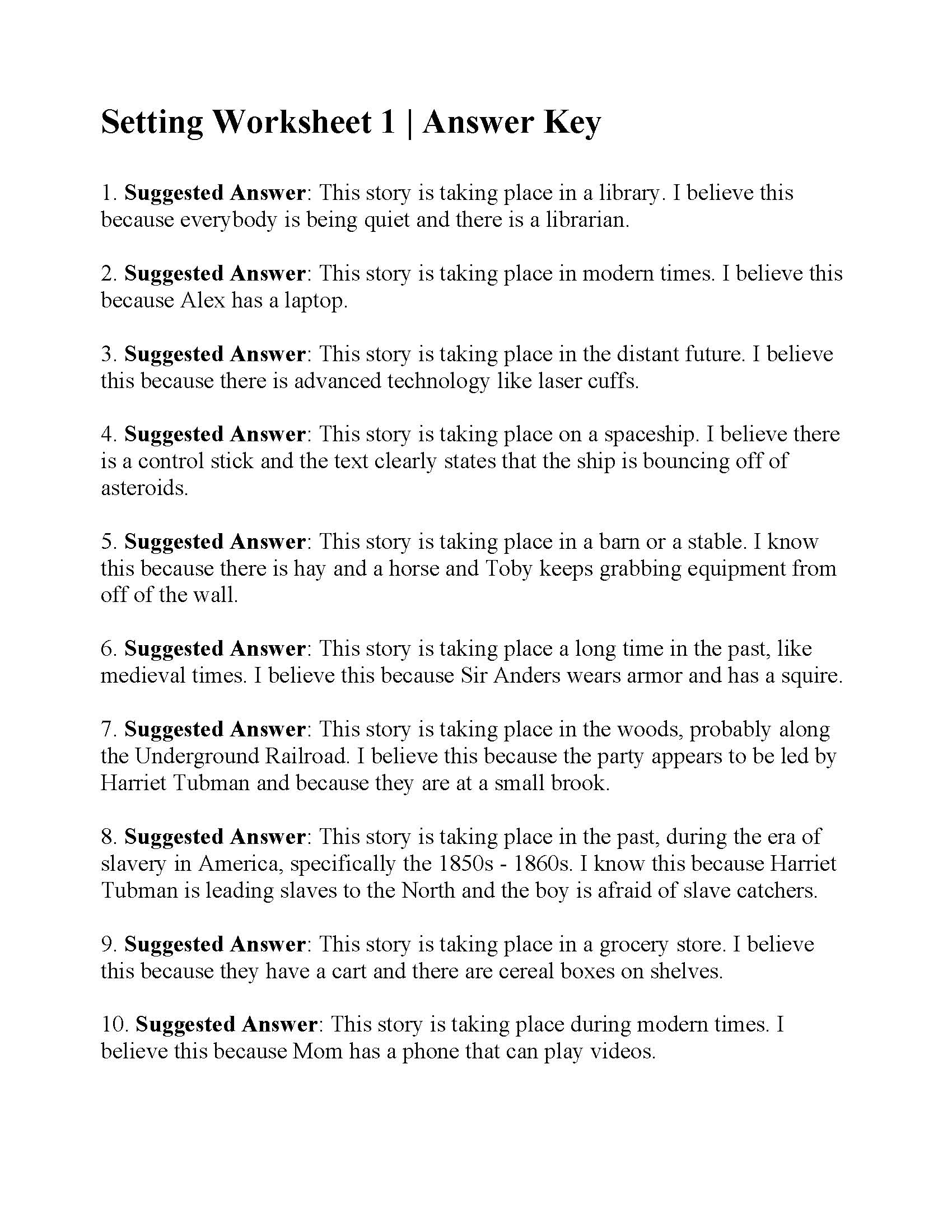 Setting Worksheet 1 Reading Activity Setting Worksheet 1 Reading Activity