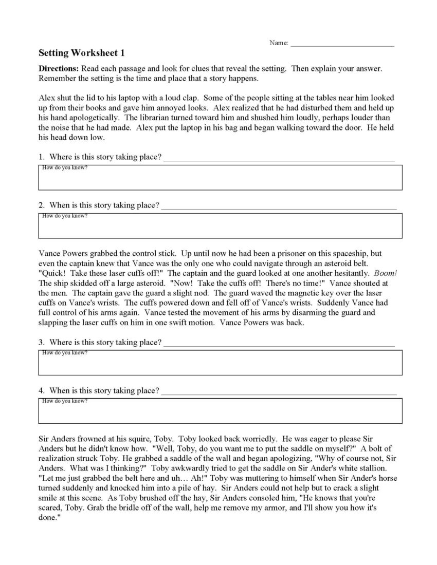 Setting Worksheet 1 Reading Activity