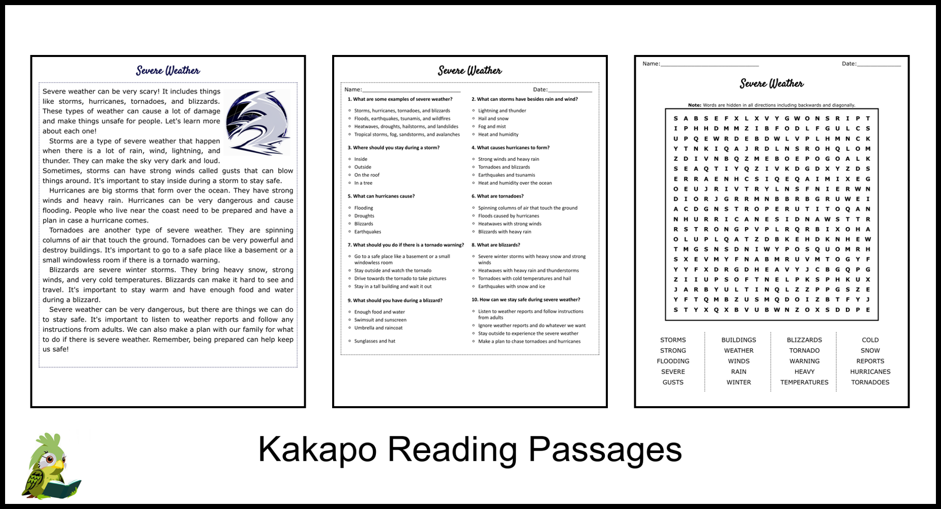 Severe Weather Reading Comprehension And Word Search Teaching Resources Severe Weather Reading Comprehension And Word Search Teaching Resources
