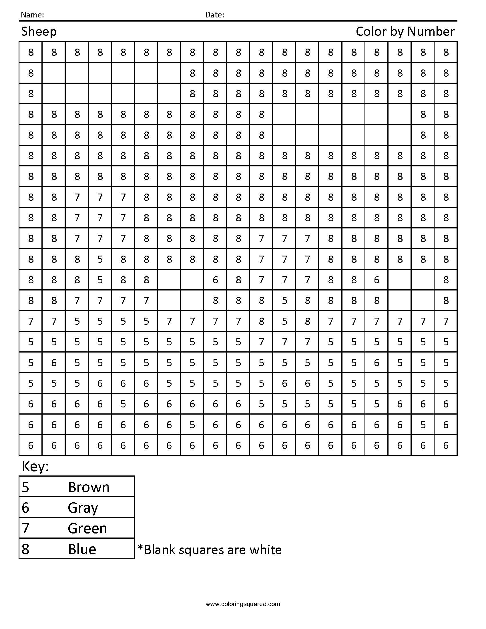 Sheep Scene Color By Number Coloring Squared