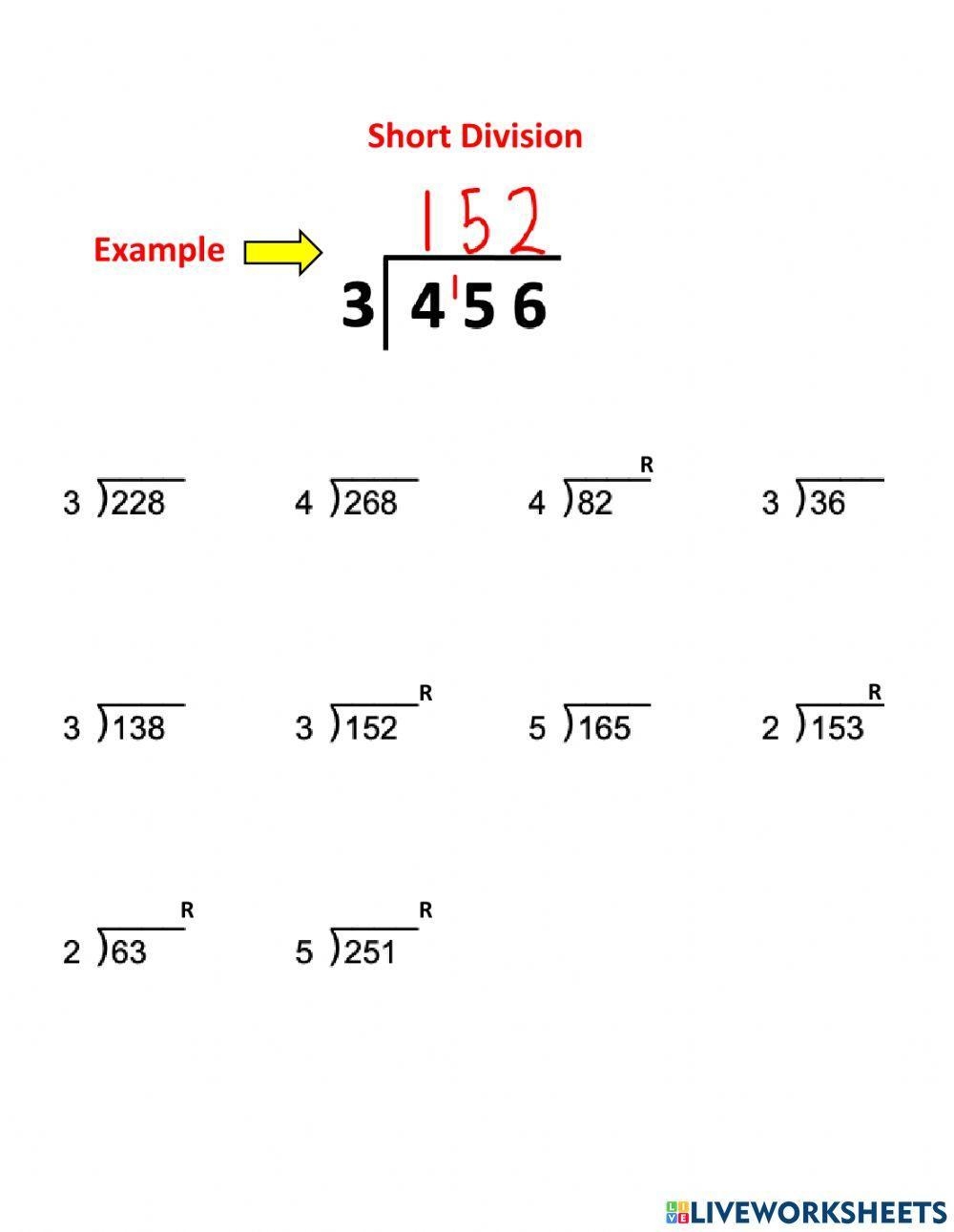 Printable Short Division Worksheet Printable Short Division Worksheet