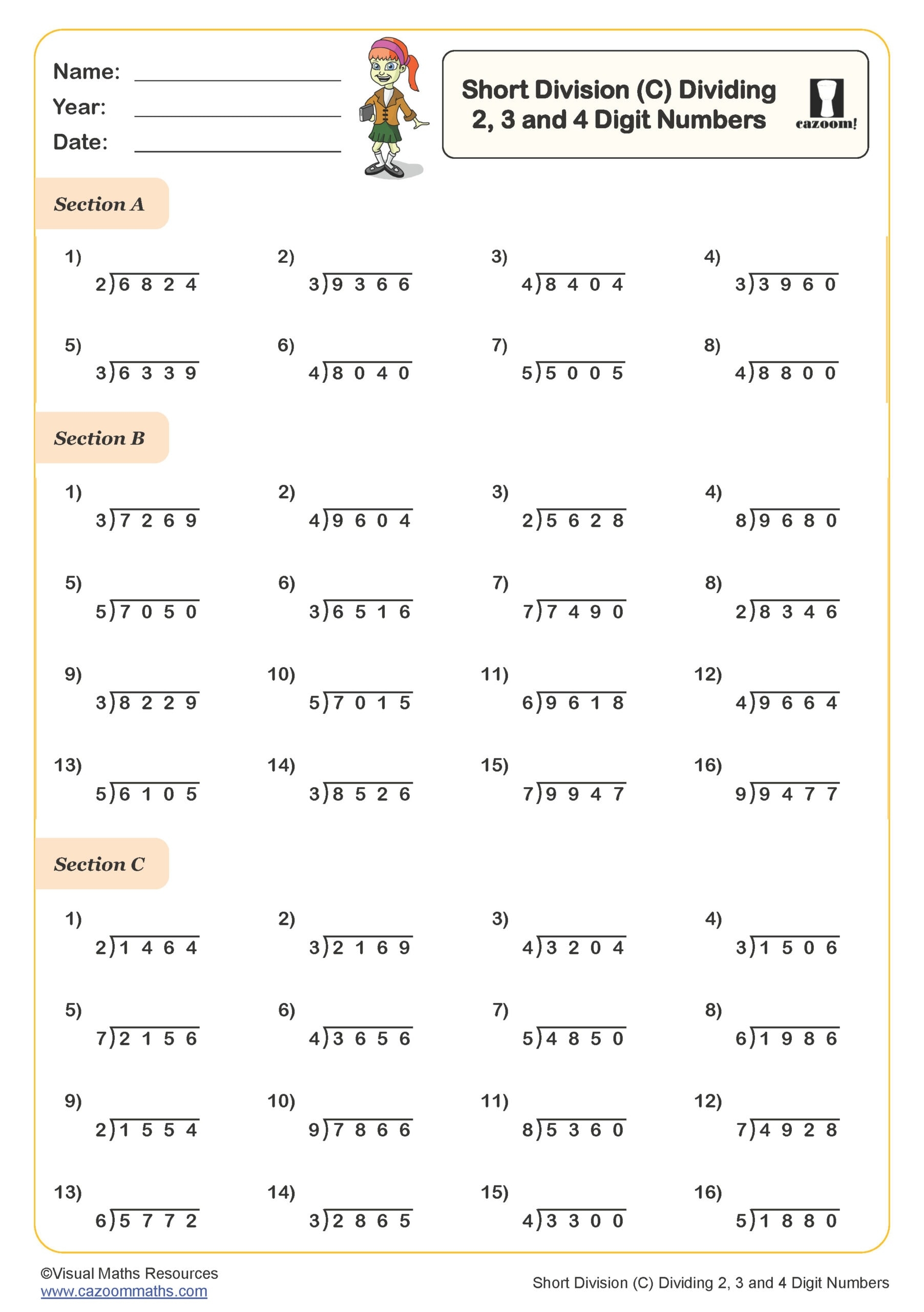 Short Division C Dividing 2 3 And 4 Digit Numbers Worksheet Fun And Engaging Year 5 PDF Worksheets Short Division C Dividing 2 3 And 4 Digit Numbers Worksheet Fun And Engaging Year 5 PDF Worksheets