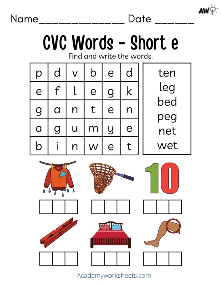 Short E Phonics Worksheets CVC Academy Worksheets