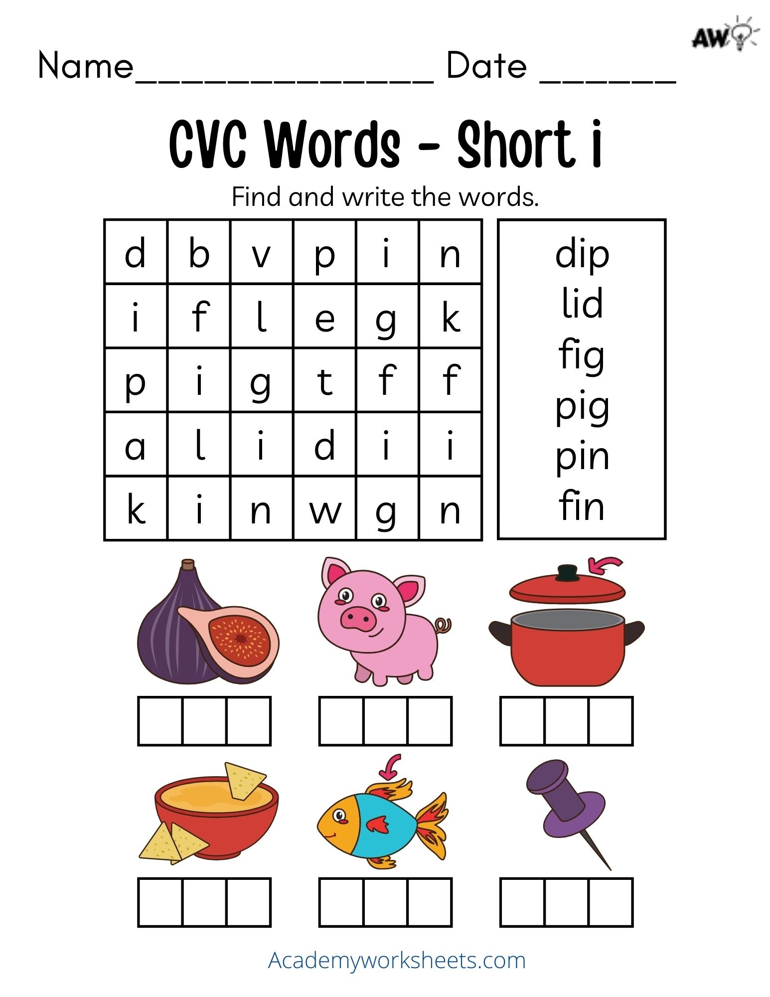 Short I Phonics Worksheets CVC Words Academy Worksheets