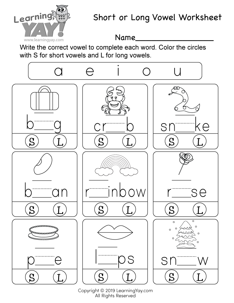Short Or Long Vowel Worksheet For 1st Grade Free Printable