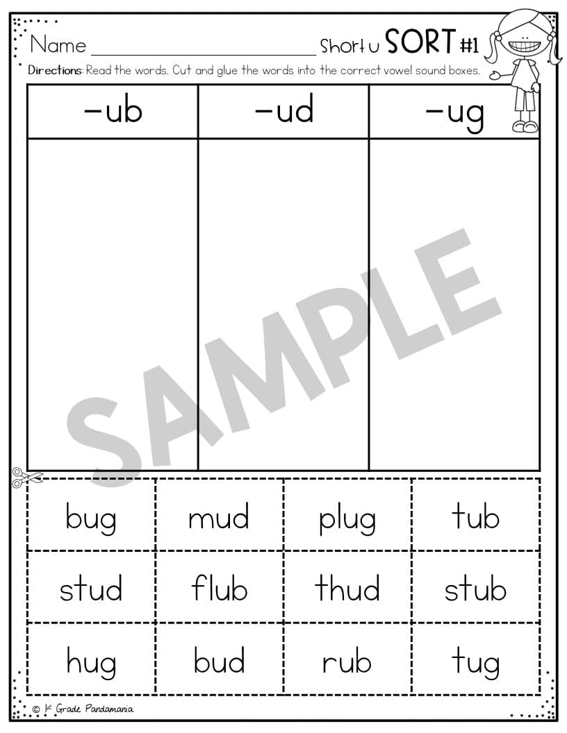 Short U Worksheets Phonics Activities 1st Grade Pandamania