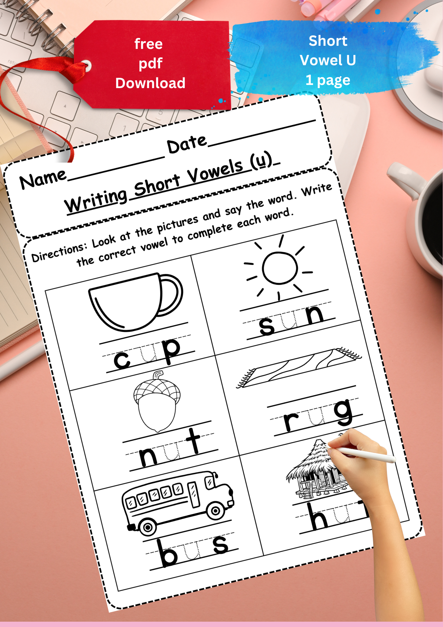 Short Vowel U Words Worksheet Free For Kindergarten