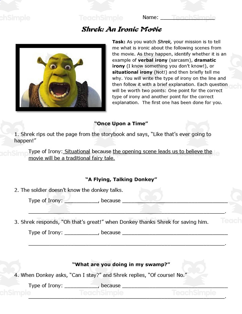 Shrek An Ironic Movie Irony Worksheets By Teach Simple Shrek An Ironic Movie Irony Worksheets By Teach Simple