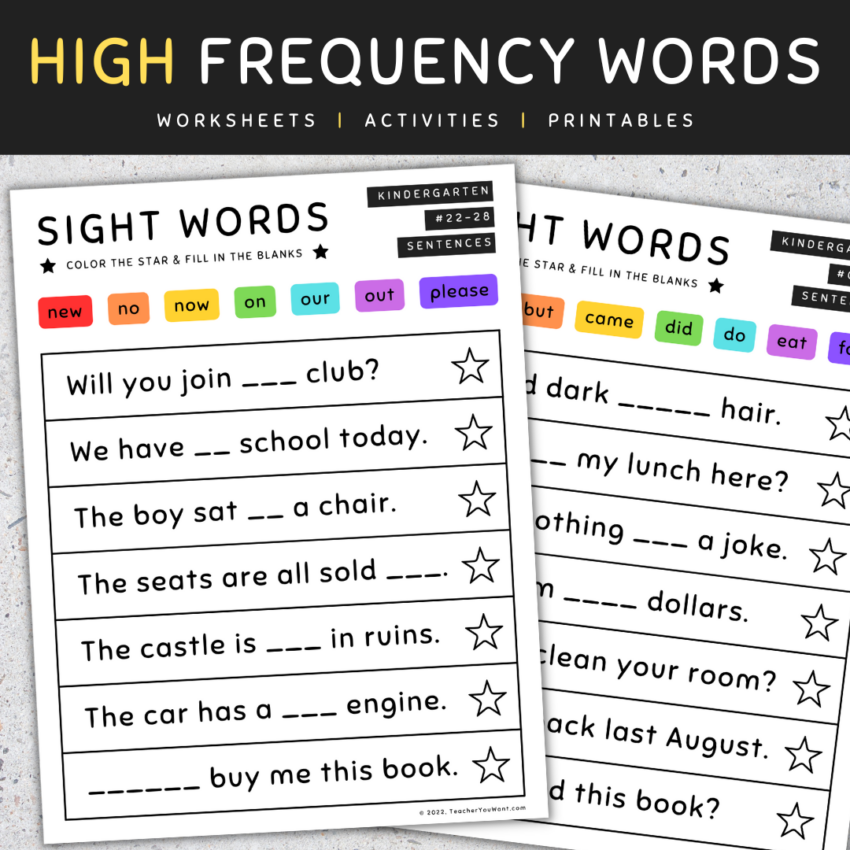 Sight Word Sentences Fill In The Blanks Kindergarten SET 7 Made By Teachers