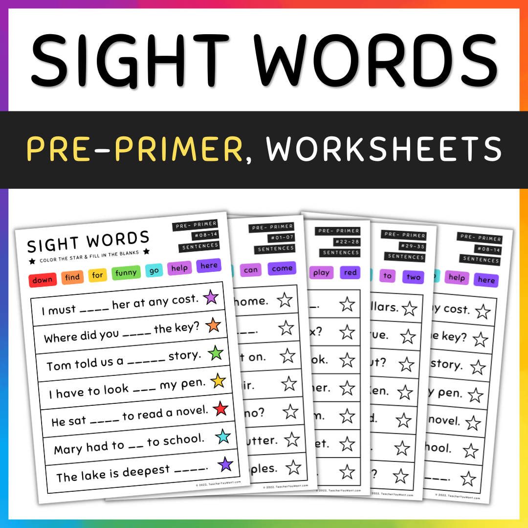 Sight Word Sentences Fill In The Blanks Pre Primer SET 7 Made By Teachers
