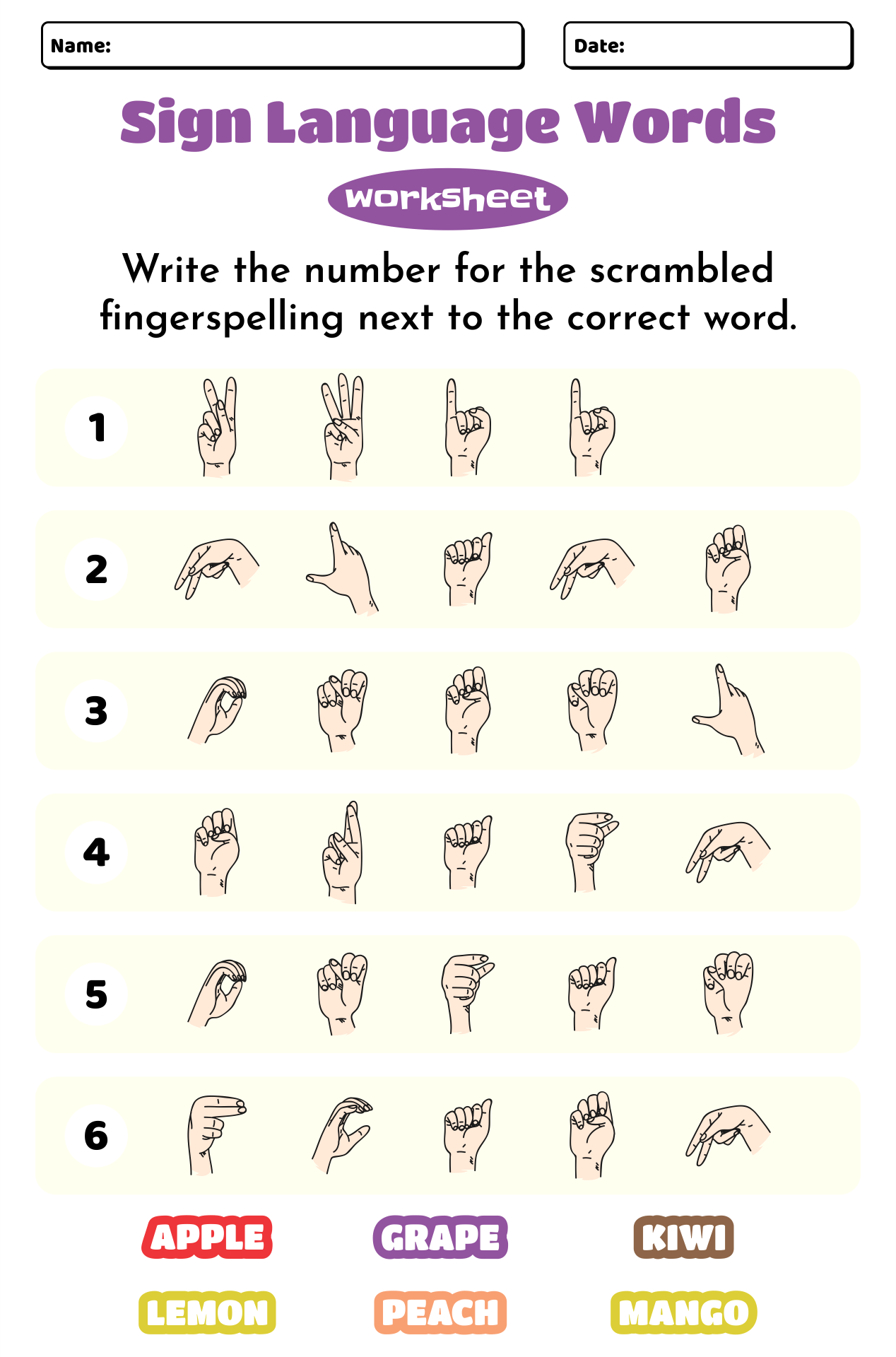 Printable Asl Worksheets
