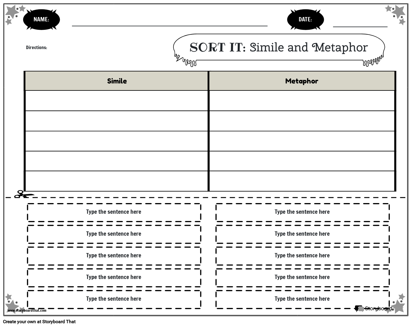 Simile And Metaphor Worksheets Printable Templates