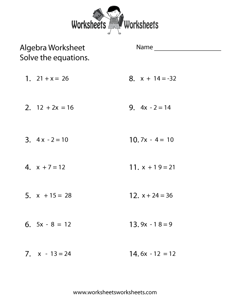 Simple Algebra Worksheet Worksheets Worksheets Simple Algebra Worksheet Worksheets Worksheets