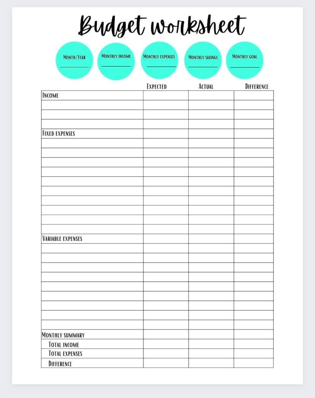 Expenses Worksheet Printable Expenses Worksheet Printable