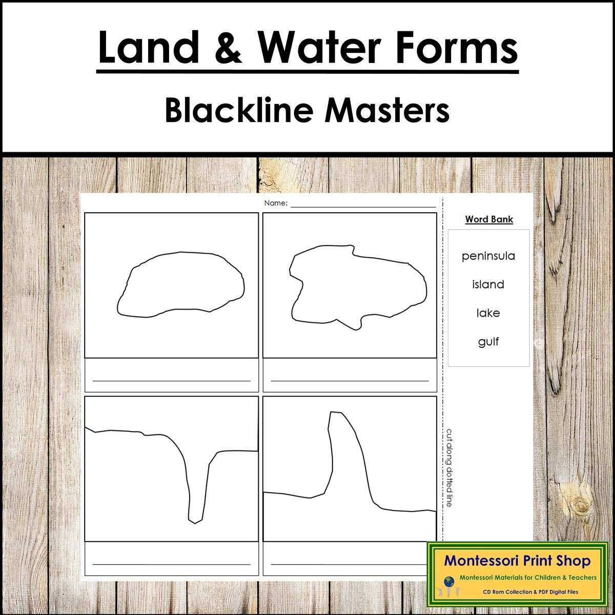Simple Land Water Forms Blackline Masters Montessori Geography Printable Montessori Materials Digital Download Etsy