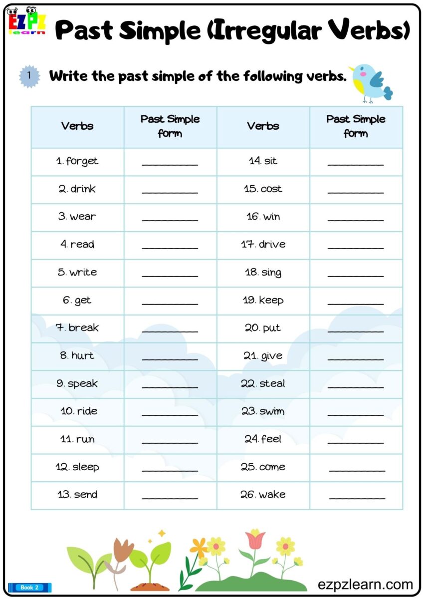 Simple Past Irregular Verbs Write The Verbs Printable PDF